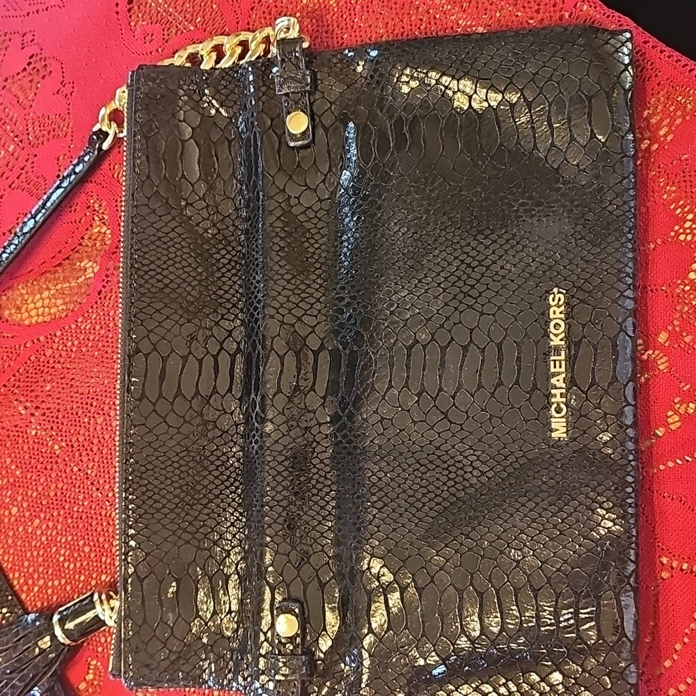 Michael Kors Weston Patent Python-Embossed Clutch - Picture 3 of 6